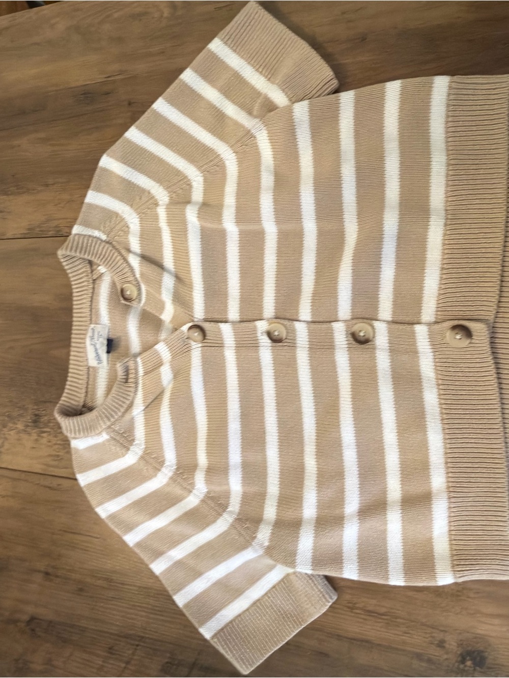 Universal Thread Beige and White Striped Short-Sleeve Button Cardigan